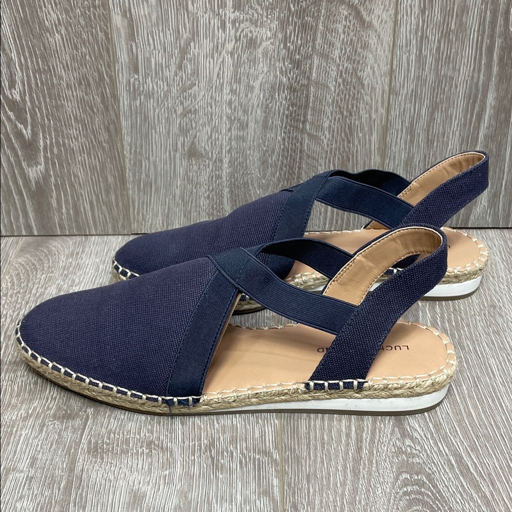 NWOT Lucky Brand Rifka Navy Canvas Closed Toe Espadrille Slingback Sandal 9M
